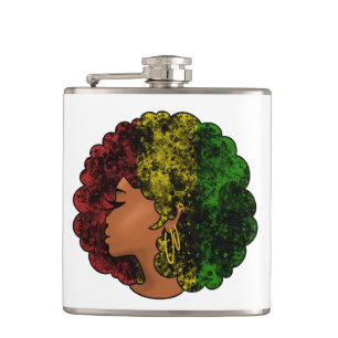 Rasta black girl woman afro red yellow green hip flask