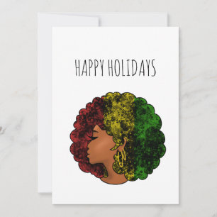 Rasta black girl woman afro red yellow green holiday card