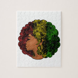 Rasta black girl woman afro red yellow green  jigsaw puzzle