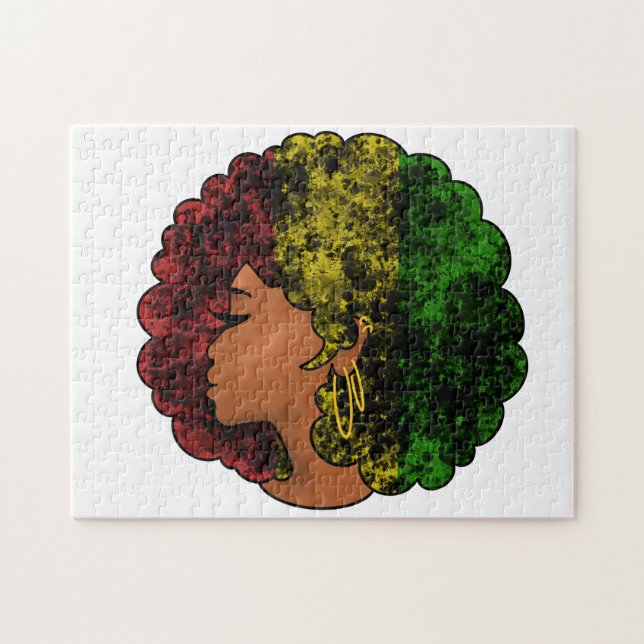 Rasta black girl woman afro red yellow green  jigsaw puzzle (Horizontal)