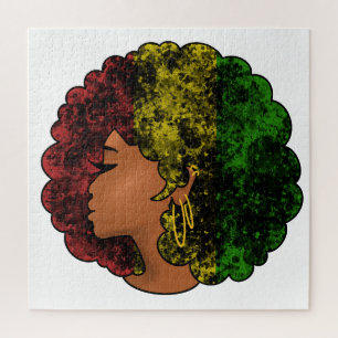Rasta black girl woman afro red yellow green  jigsaw puzzle