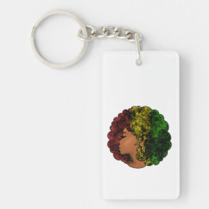Rasta black girl woman afro red yellow green keychain