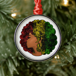 Rasta black girl woman afro red yellow green metal ornament