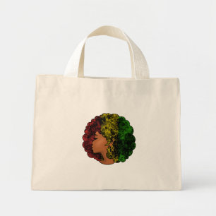 Rasta black girl woman afro red yellow green  mini tote bag