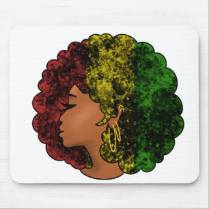 Rasta black girl woman afro red yellow green  mouse pad