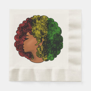 Rasta black girl woman afro red yellow green  napkin