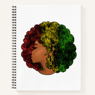 Rasta black girl woman afro red yellow green notebook