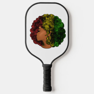Rasta black girl woman afro red yellow green  pickleball paddle