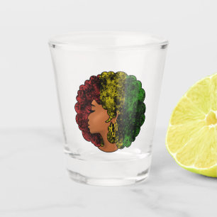 Rasta black girl woman afro red yellow green  shot glass