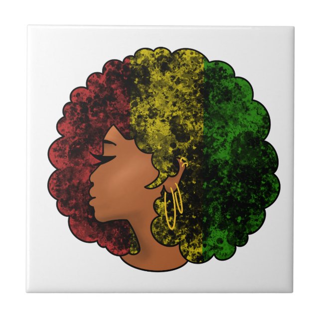 Rasta black girl woman afro red yellow green  tile (Front)