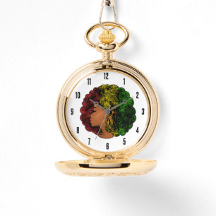 Rasta black girl woman afro red yellow green watch