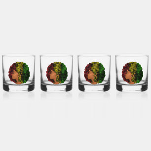 Rasta black girl woman afro red yellow green  whiskey glass