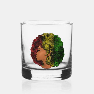 Rasta black girl woman afro red yellow green  whiskey glass