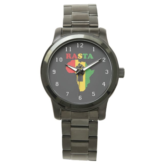 Rasta Black Power Fist over Africa Watch (Front)