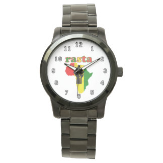 Rasta,  Black Power Fist over Africa White Watch