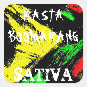 RASTA BOOMARANG SATIVA SQUARE STICKER