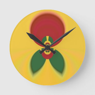 Rasta Colours Abstract Art Print Round Clock