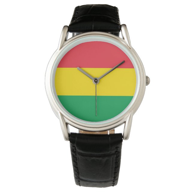 Rasta Colours Green Yellow Red Stripes Flag Patter Watch (Front)
