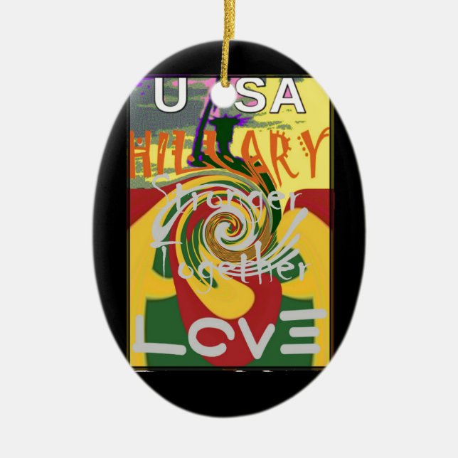Rasta Colours Red Golden Green Hillary Art Print Ceramic Ornament (Front)