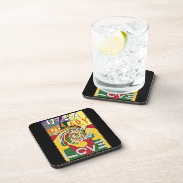 Rasta Colours Red Golden Green Hillary Art Print Coaster (Right Side)