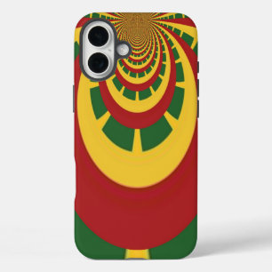 Rasta colours themed: spiral red, green, and yello iPhone 16 plus case