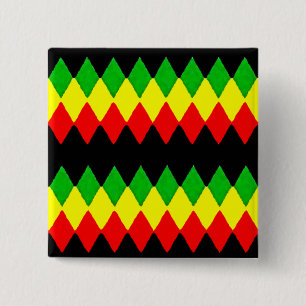 Rasta Diamonds. Red Gold and Green. Jah Rastafari 2 Inch Square Button