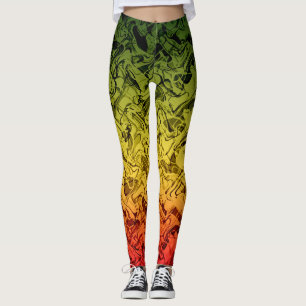 Rasta Fire Abstract Smoke Cool Green Yellow Red Leggings