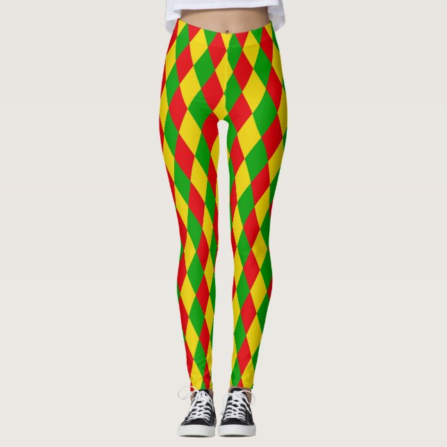 Rasta Flag Coloured Harlequin Diamonds Pattern Leggings (Front)