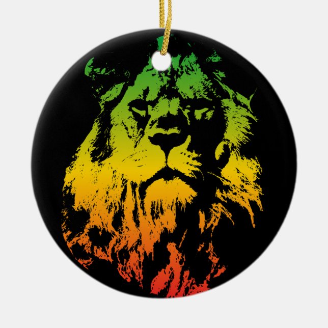 Rasta Flag Colours Lion Merry Christmas Ceramic Ornament (Front)
