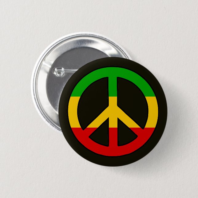 Rasta Flag Colours Peace Symbol 2 Inch Round Button (Front & Back)