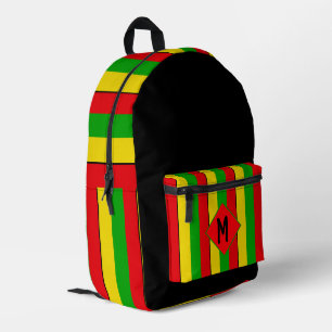 Rasta Flag Colours Striped Monogram Printed Backpack