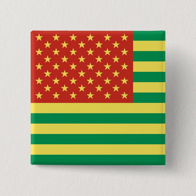 Rasta Flag US Badge 2 Inch Square Button (Front)