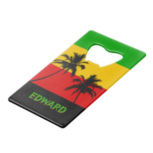 Rasta Flag with Palm Trees Tropical Credit Card Bottle Opener