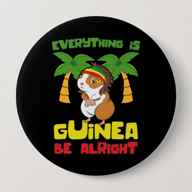 Rasta Guinea Pig 4 Inch Round Button (Front)