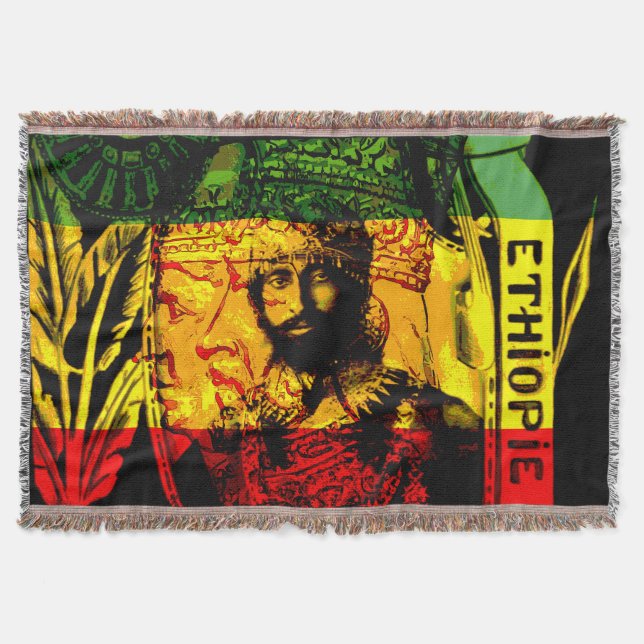 Rasta Haile Selassie Lion of Judah Red Gold Green Throw Blanket (Front)