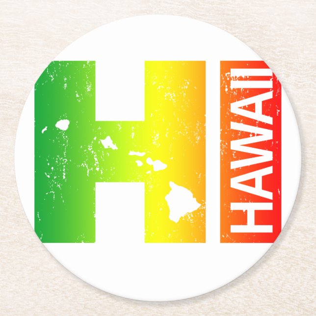 Rasta Hawaii Islands HI Round Paper Coaster (Front)