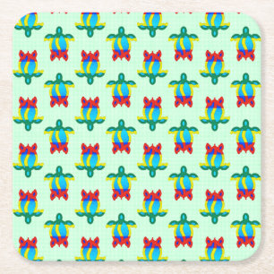 Rasta Island Colours Tribal Turtle Square Paper Coaster