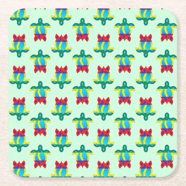 Rasta Island Colours Tribal Turtle Square Paper Coaster (Front)
