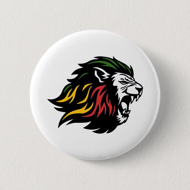 Rasta Lion 2 Inch Round Button (Front)
