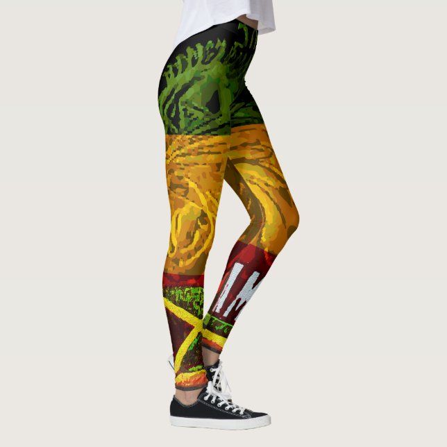 Rasta Lion de Judah Leggings avec drapeau jamaïcai (Droite)
