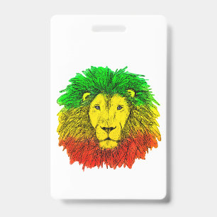 Rasta lion head red yellow green drawing Jamaica  Badge