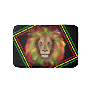 Rasta lion head red yellow green drawing Jamaica Bath Mat