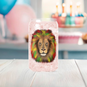 Rasta lion head red yellow green drawing Jamaica  Can Glass