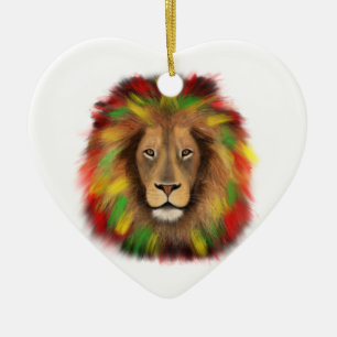 Rasta lion head red yellow green drawing Jamaica  Ceramic Ornament
