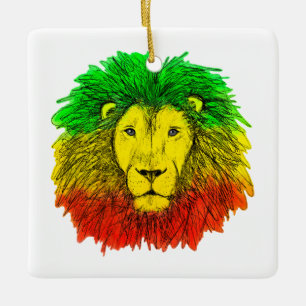 Rasta lion head red yellow green drawing Jamaica  Ceramic Ornament
