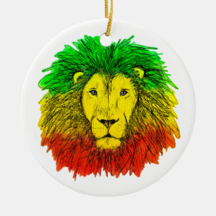 Rasta lion head red yellow green drawing Jamaica Ceramic Ornament