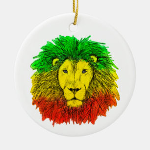Rasta lion head red yellow green drawing Jamaica  Ceramic Ornament