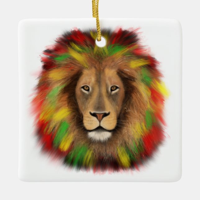 Rasta lion head red yellow green drawing Jamaica  Ceramic Ornament (Front)
