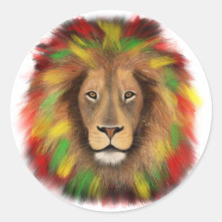 Rasta lion head red yellow green drawing Jamaica  Classic Round Sticker
