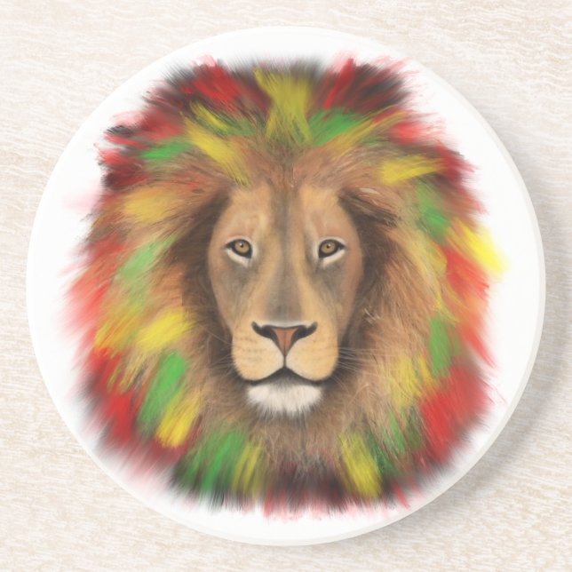 Rasta lion head red yellow green drawing Jamaica  Coaster (Front)